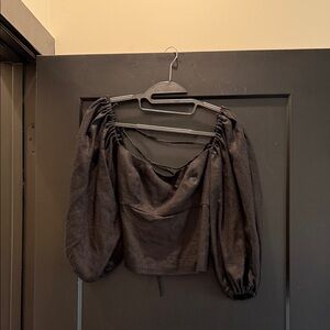 LPA Black Puff Sleeve Crop Blouse